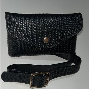 Tahari Black Woven Clutch with Gold Accents